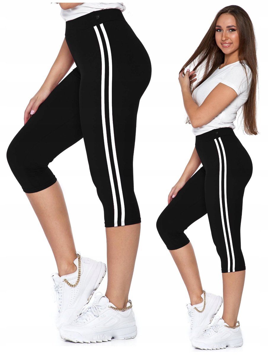 Legginsy Damskie 3/4 Lampas Wysoki Stan Kryjące Czarne Miękkie MORAJ L/XL