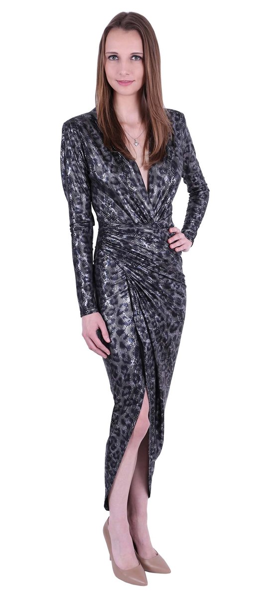 Drapowana sukienka maxi z wężowej skóry John Zack M