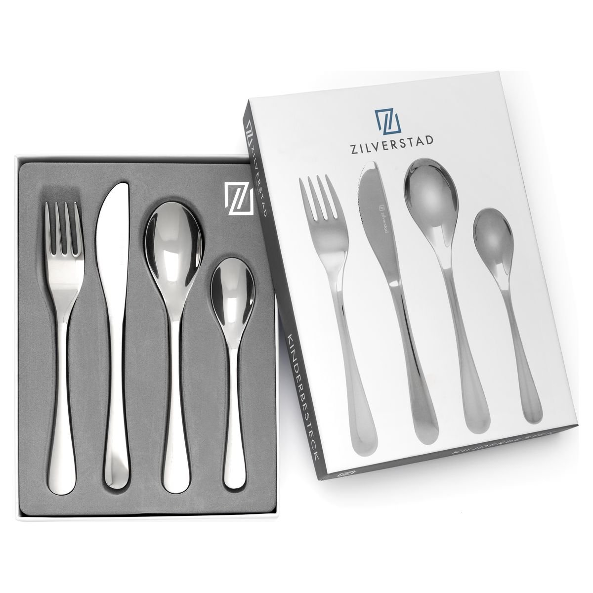 Sztućce dla dzieci z grawerem zestaw czteroczęściowy gładki | Rozmiar: 170x180x170x135mm | SKU: ZV6836070