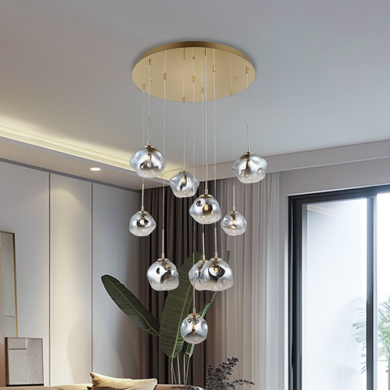 Lampa wisząca szklana Herman Lucea, możliwość ściemniania, mosiężny / złoty, salon / jadalnia, metal, nowoczesny