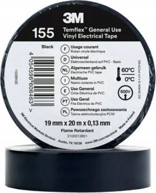3M Taśma izolacyjna 3M PVC Temflex 155 1300 DE272962783 19mmx20m czarna