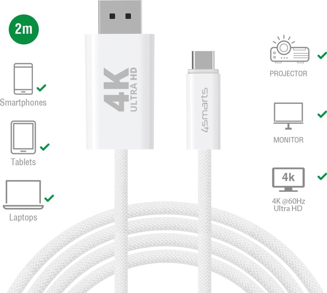 Kabel USB 4smarts USB-C - DisplayPort 2 m Biały (540958)