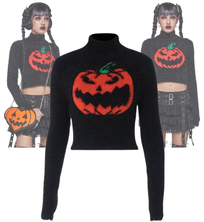 Sweter Damski Crop Top Długi Rękaw Golf Puszysty Z Dynią Na Halloween S M