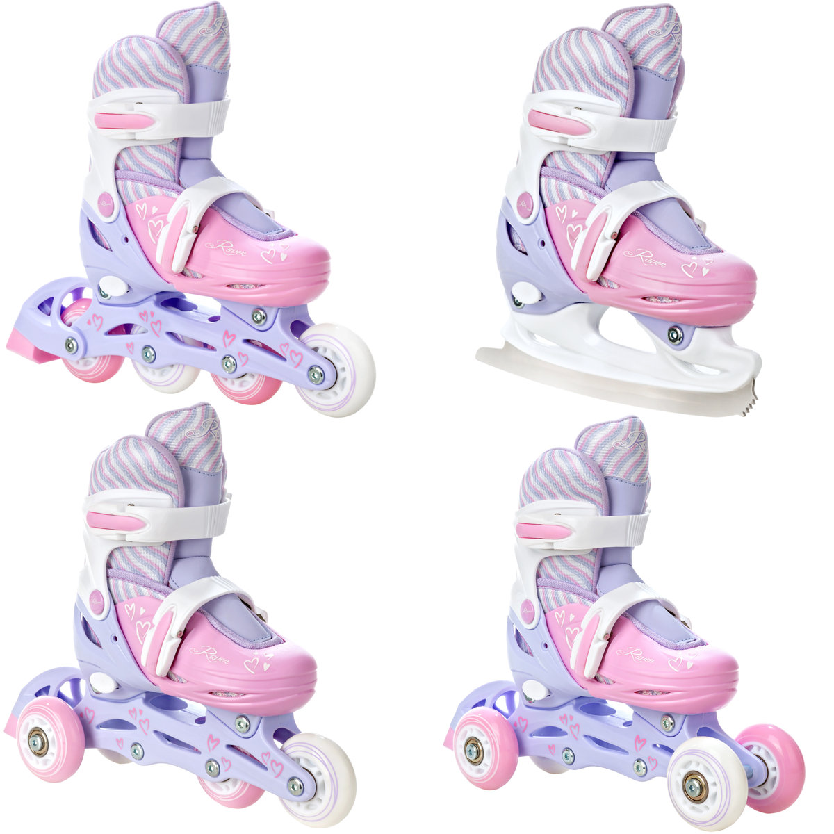 Rolki Łyżwy Wrotki Regulowane 4w1 RAVEN Loret Lila/Pink 30-33 Kółka LED