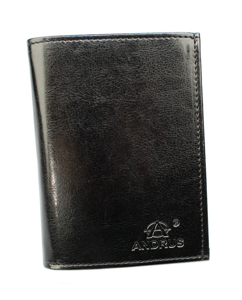 Portfel Męski ANDRUS (PL) Skóra Włoska Duży Pionowy Bez Zapięcia Dwa Skrzydełka Duża Kieszeń Na Bilon