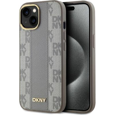 Etui DKNY Leather Checkered Mono Pattern MagSafe do Apple iPhone 14 Beżowy | Bezpłatny transport