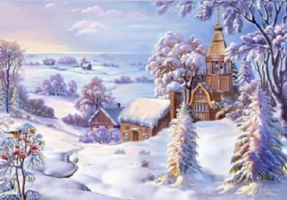 Diamentowa Mozaika Zima Kościół W Śniegu 30x40