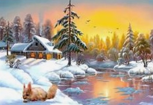Diamentowa Mozaika Zima Dom Nad Jeziorem Z Wiewiórką 30x40