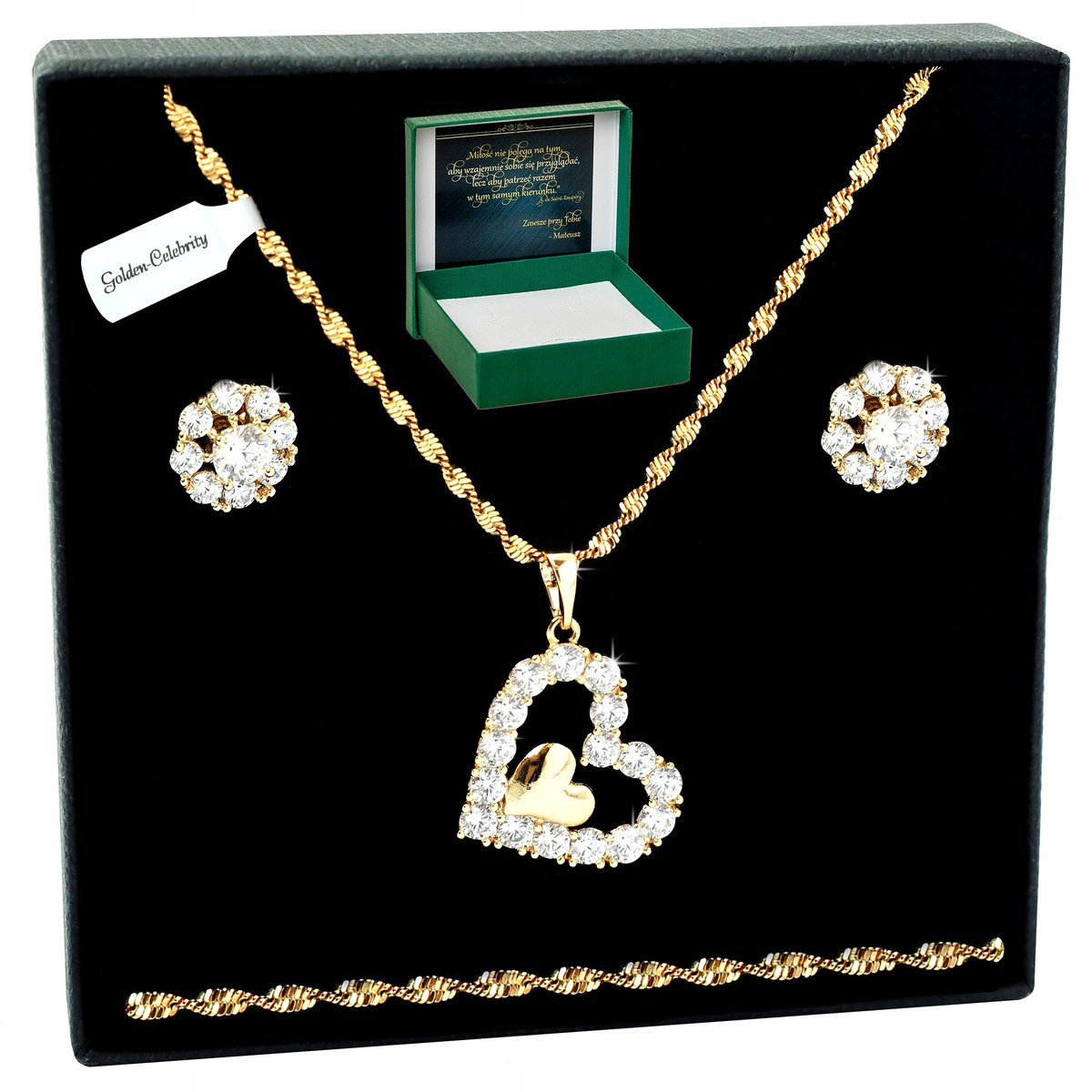 ZŁOTY KOMPLET BIŻUTERII ZE STALI CHIRURGICZNEJ PREZENT DLA DZIEWCZYNY 45 CM