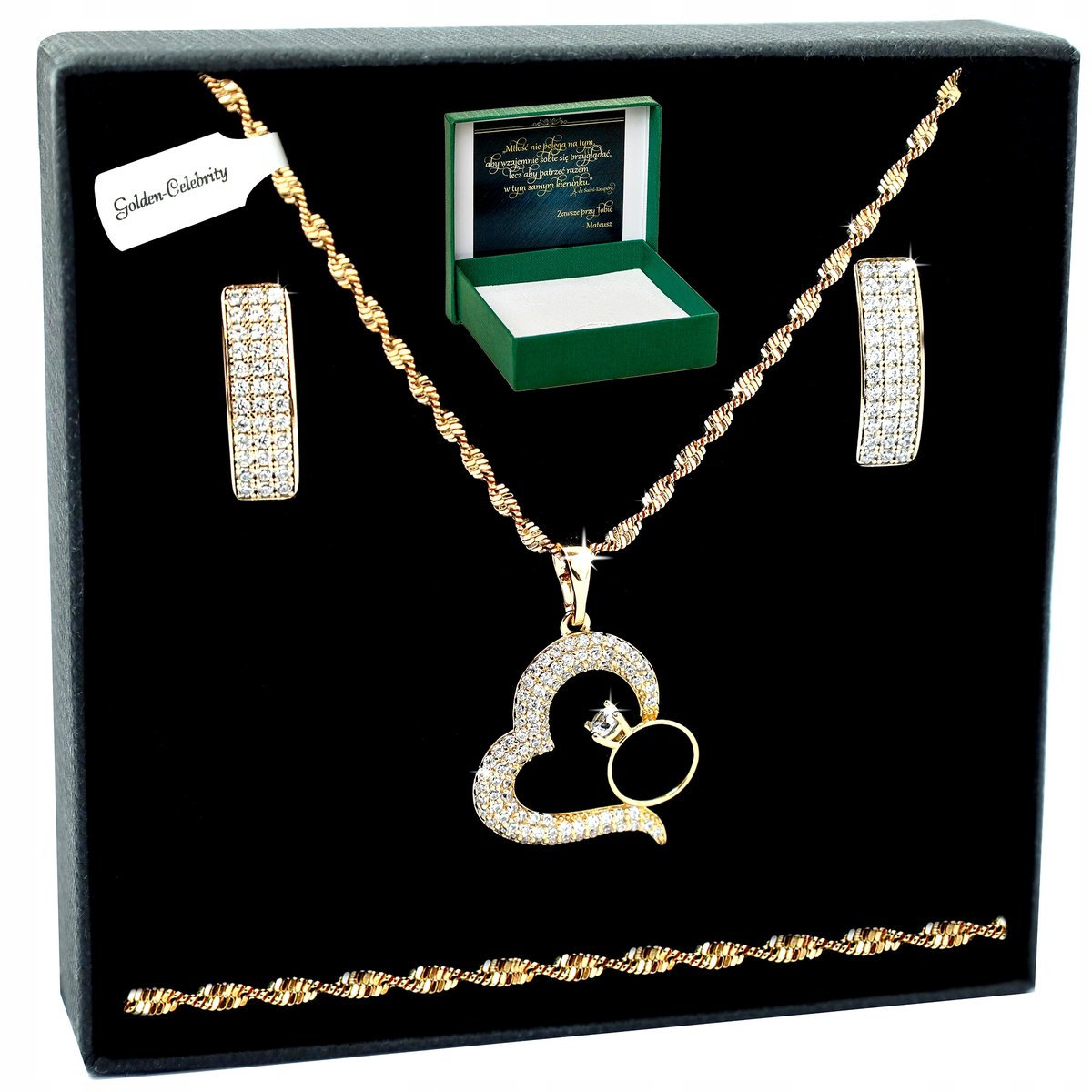 ZŁOTY KOMPLET BIŻUTERII ZE STALI CHIRURGICZNEJ 18K PREZENT DLA KOBIETY 45CM
