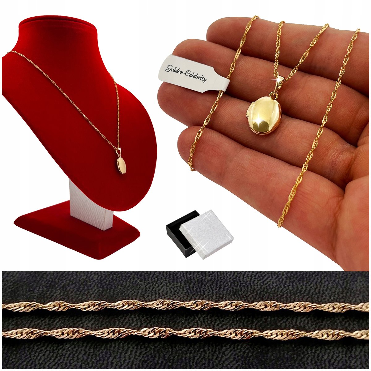 Złoty Naszyjnik Ze Stali Chirurgicznej Sekretnik Otwierany 18K Na Prezent