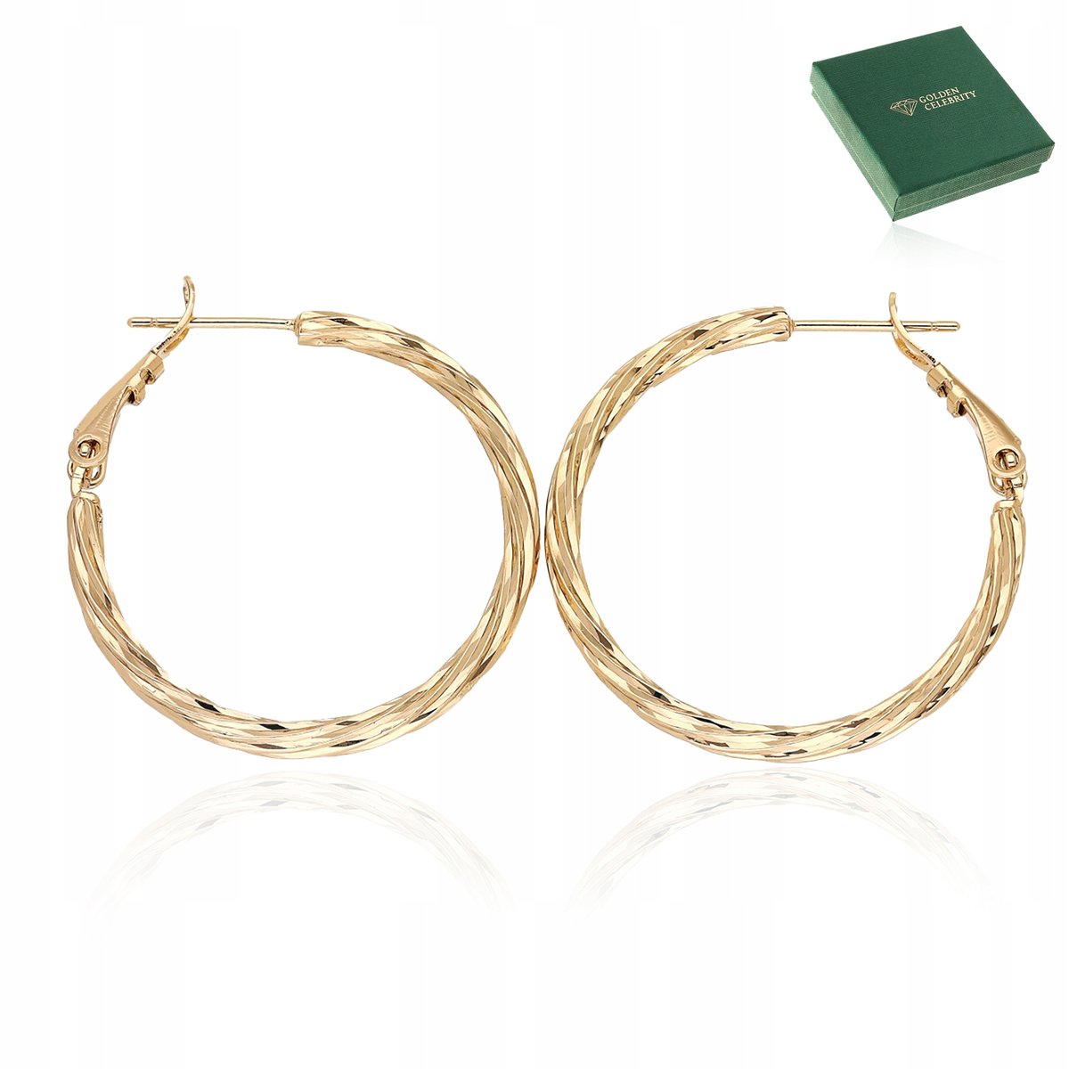 Eleganckie Złote Kolczyki Ze Stali Chirurgicznej 18K Okrągłe Duże Prezent