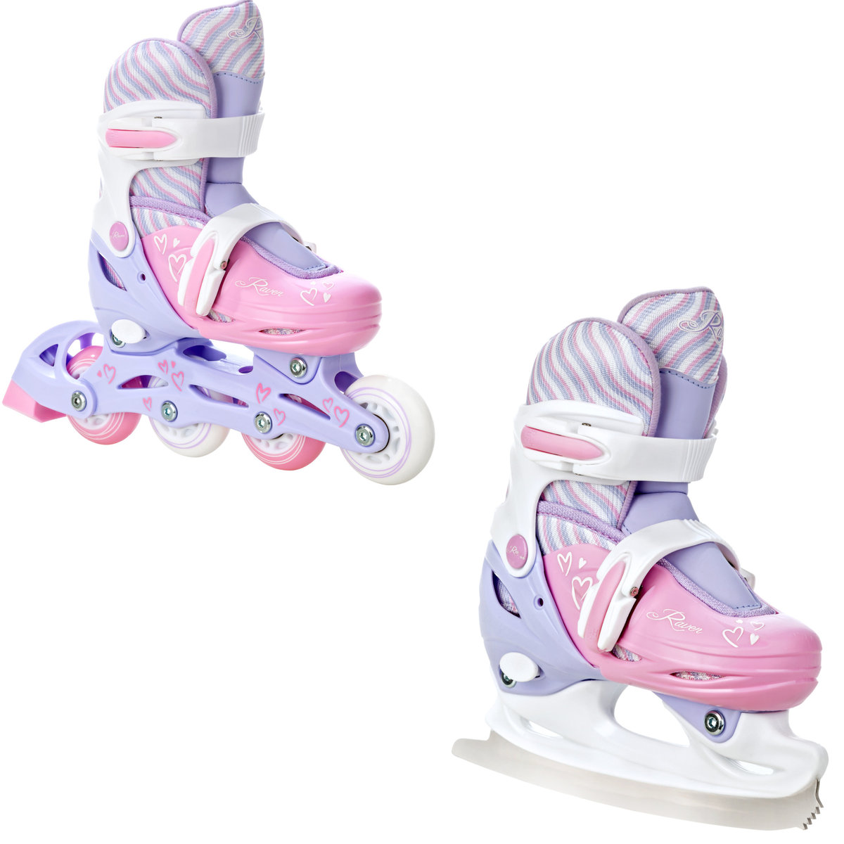 Rolki Łyżwy figurowe 2w1 Regulowane RAVEN Loret Lila/Pink 27-30 Kółka LED