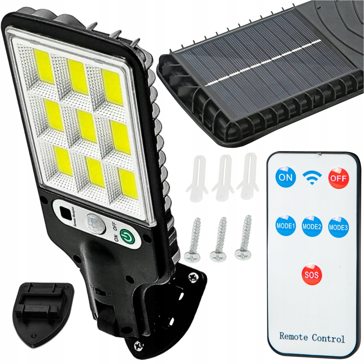 LAMPA SOLARNA LED CZUJNIK RUCHU ZMIERZCHU ZEWNĘTRZNA OGRODOWA COB + PILOT