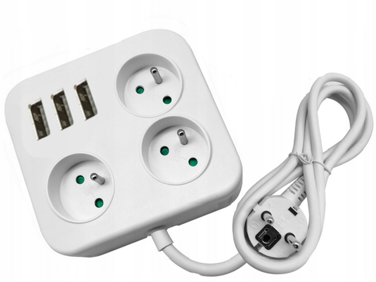 PRZEDŁUŻACZ LISTWA ZASILAJĄCA Z UZIEMIENIEM + 3 GNIAZDA USB KABEL ZASILAJĄCY 2M