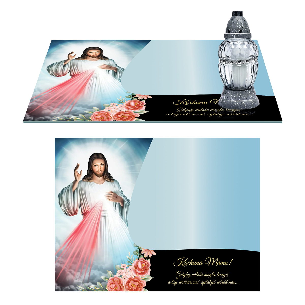 SZKLANA PODSTAWKA POD ZNICZE Z LUSTRA 11 WZORÓW Z DEDYKACJĄ 40x30cm 773b