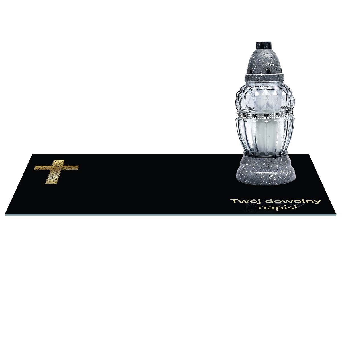 SZKLANA PODSTAWKA POD ZNICZE 60x30cm Z TWOIM DOWOLNYM NAPISEM