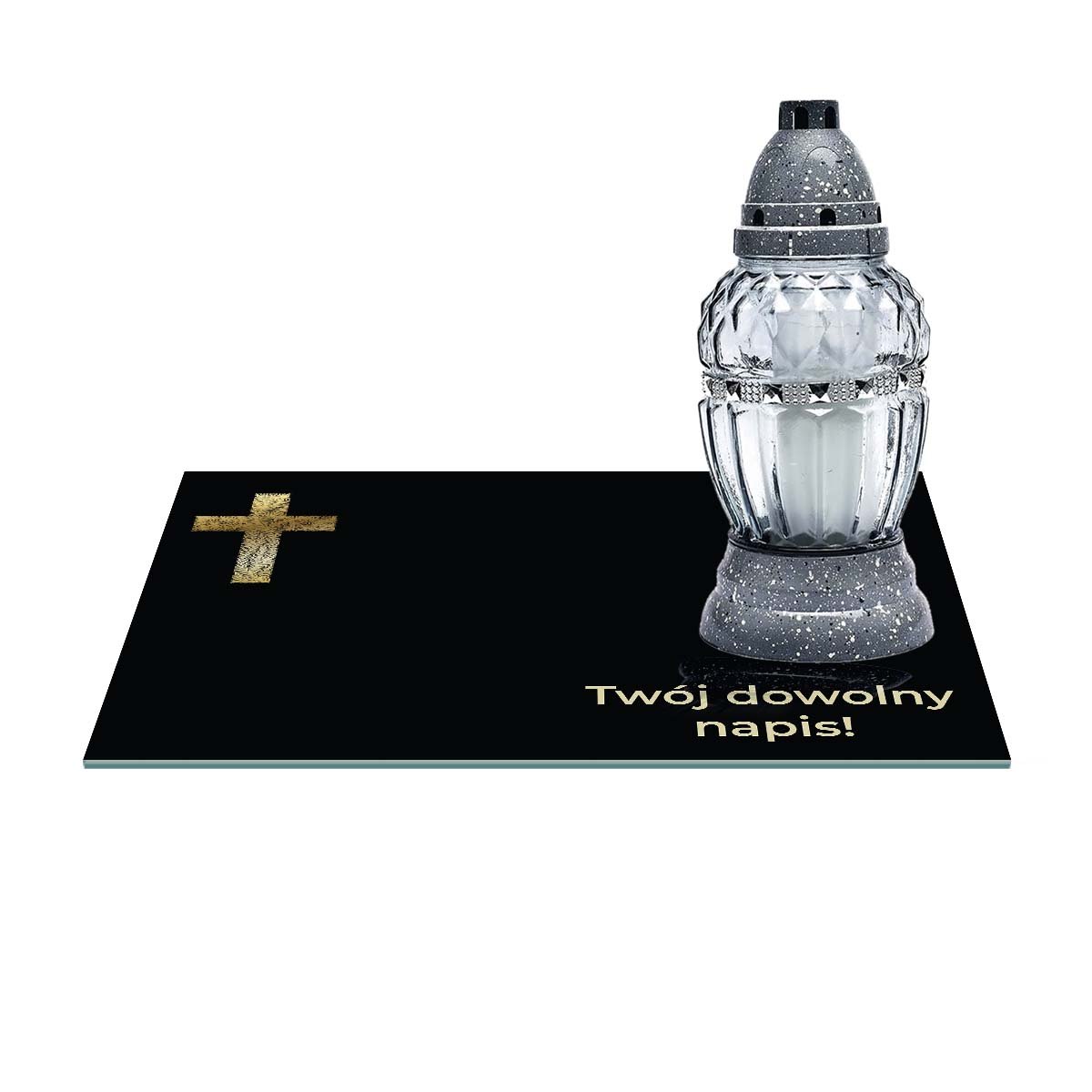 SZKLANA PODSTAWKA POD ZNICZE 30x20cm Z TWOIM DOWOLNYM NAPISEM