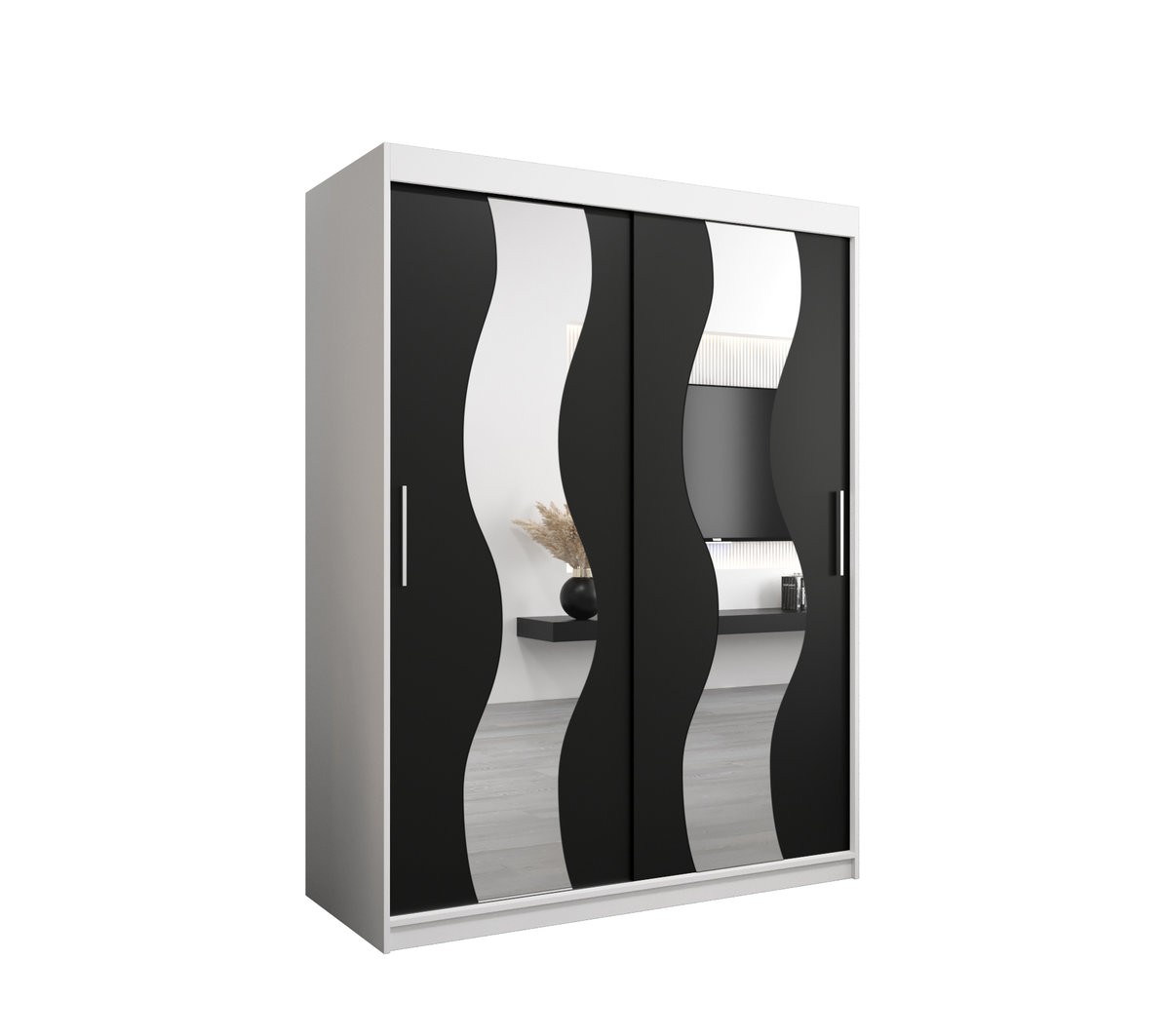 Szafa przesuwna Garderoba SEWILLA 150 gł. 62 biały/czarny