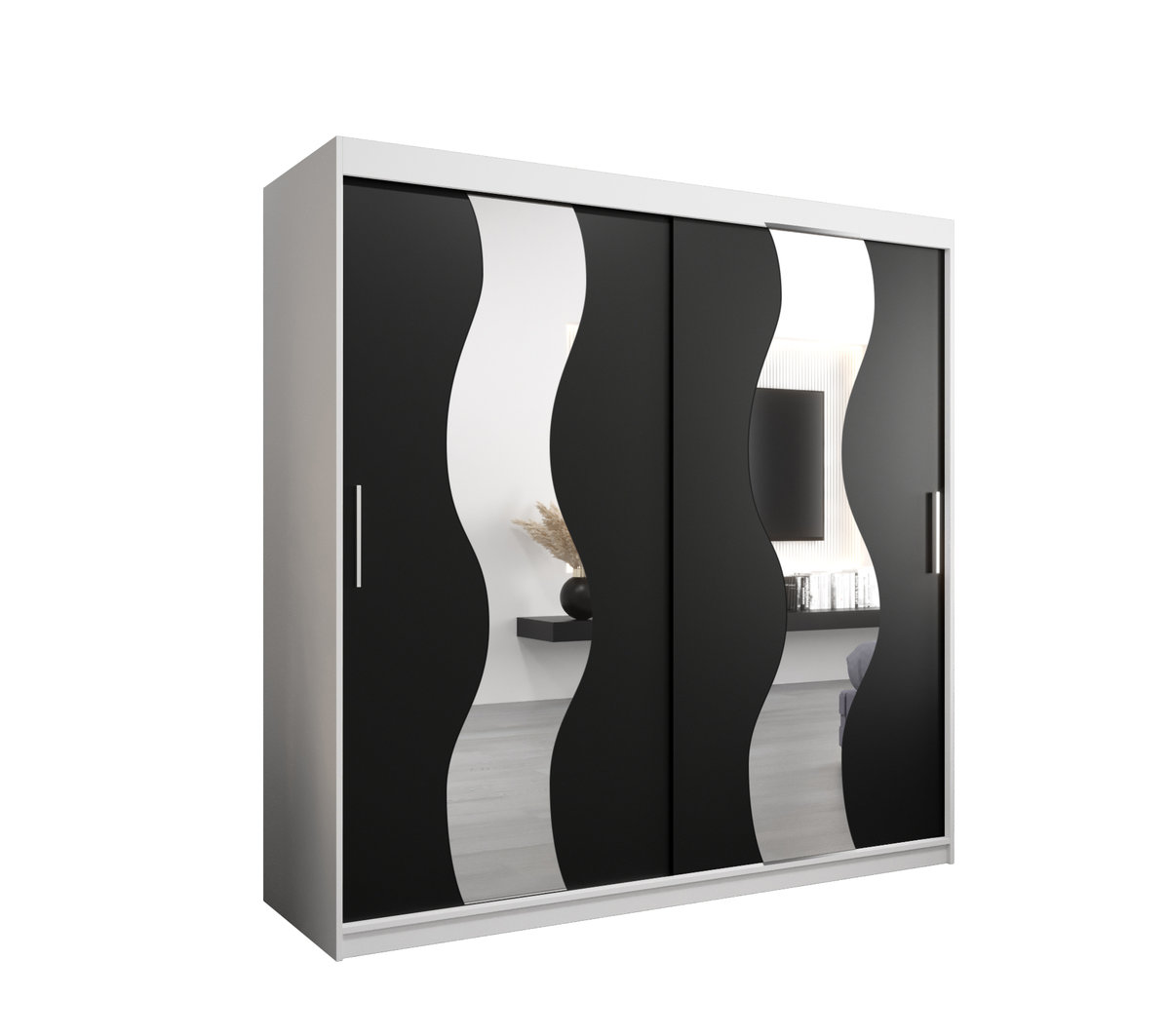 Szafa przesuwna Garderoba SEWILLA 200 gł. 62 biały/czarny