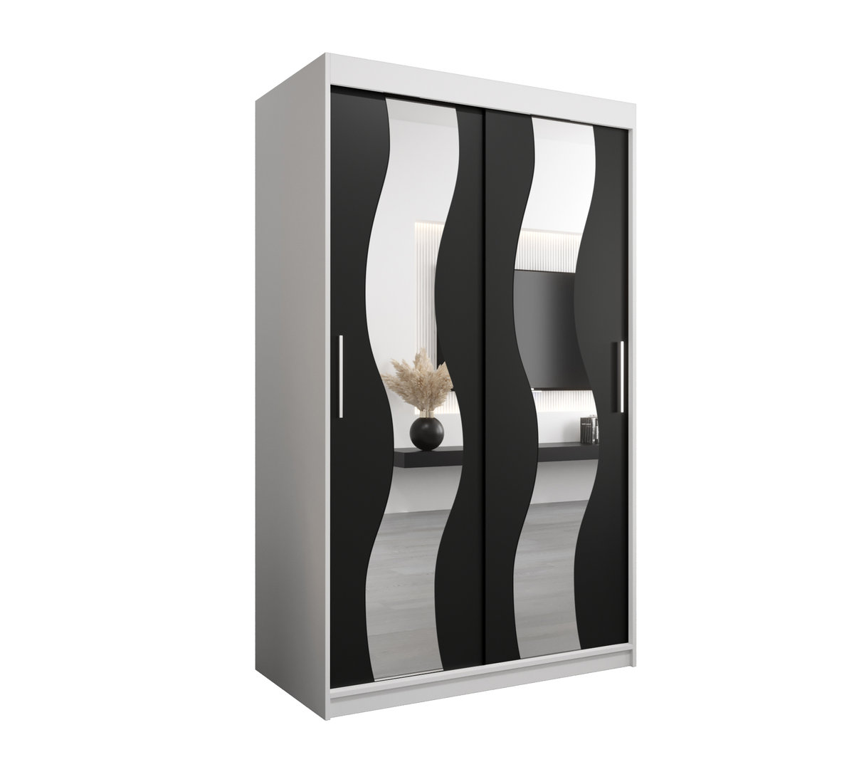 Szafa przesuwna Garderoba SEWILLA 120 gł. 62 biały/czarny