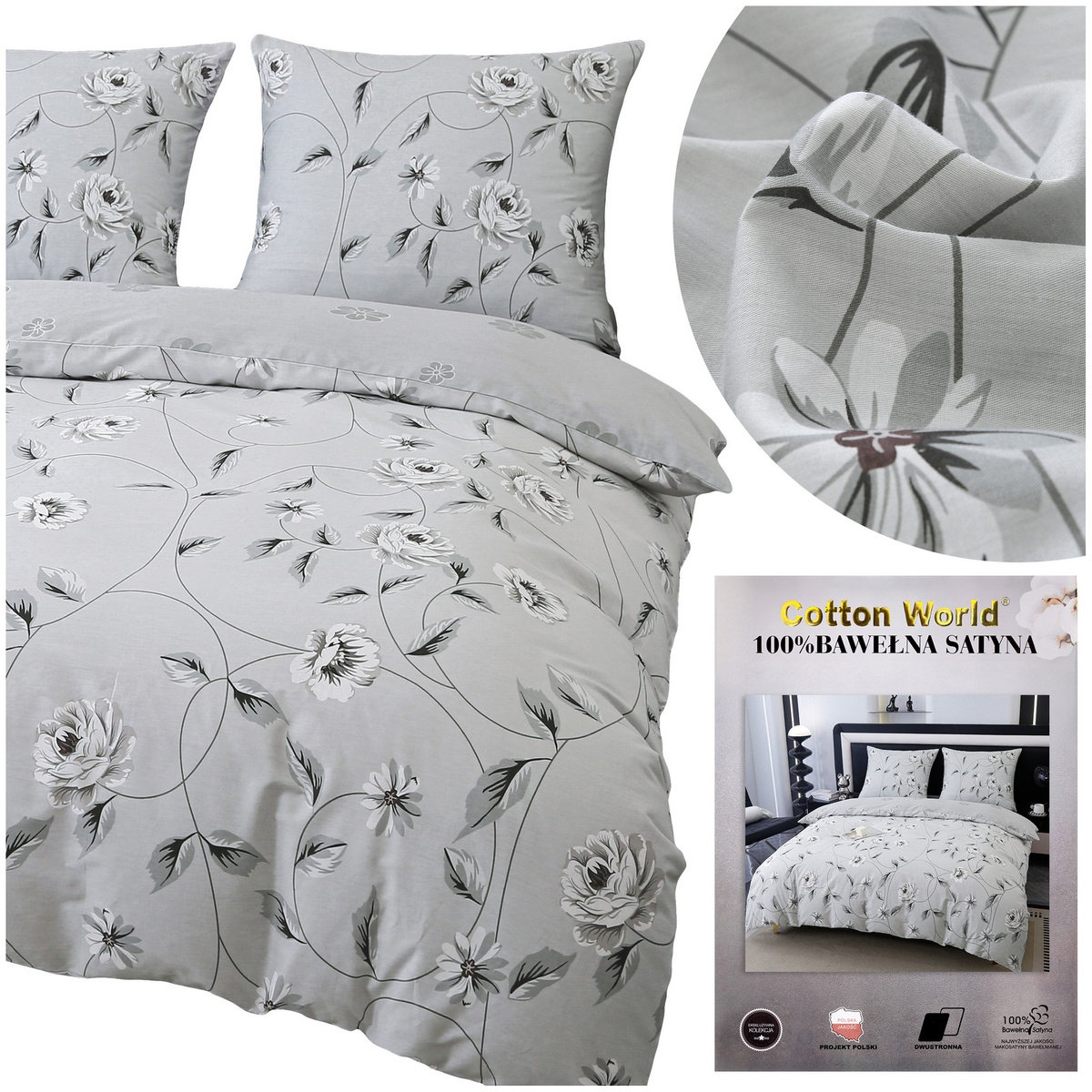 Pościel 200 x 220 3cz Satyna Bawełniana Dalia 21