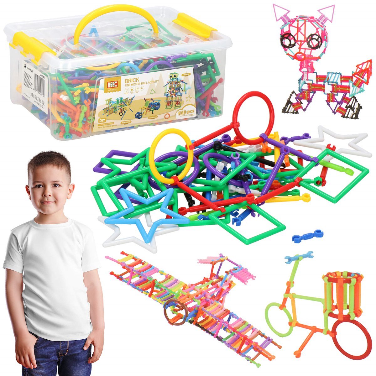 Klocki konstrukcyjne dla dzieci 869 el. rurki do budowania, kolorowe