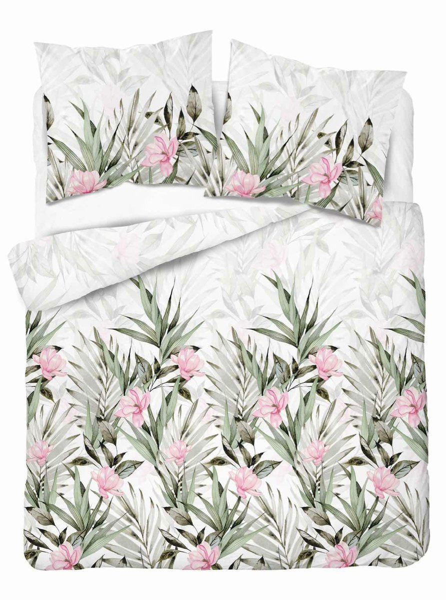 Pościel z mikrofibry 220x200 biała zielona liście 5171 A 30 Light