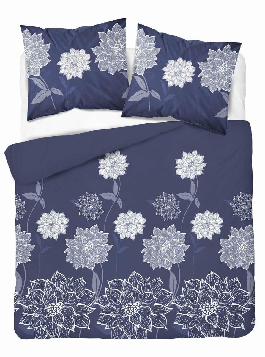 Pościel z mikrofibry 160x200 granatowa biała kwiaty 5167 A 30 Light