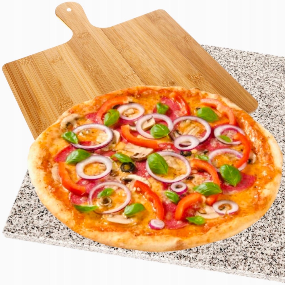Kamień Granitowy Do Pieczenia Pizzy Grilla 36X38Cm Łopatka Deska Zestaw 2W1