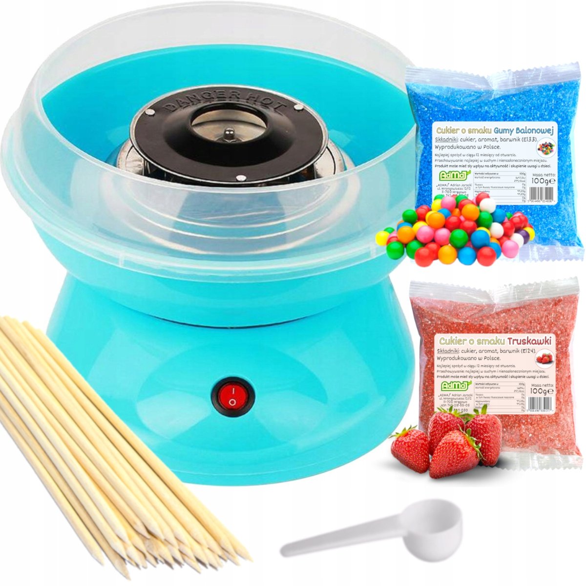 Domowa Maszyna do Waty Cukrowej Maszynka do Robienia Waty + Cukier 2x 100g
