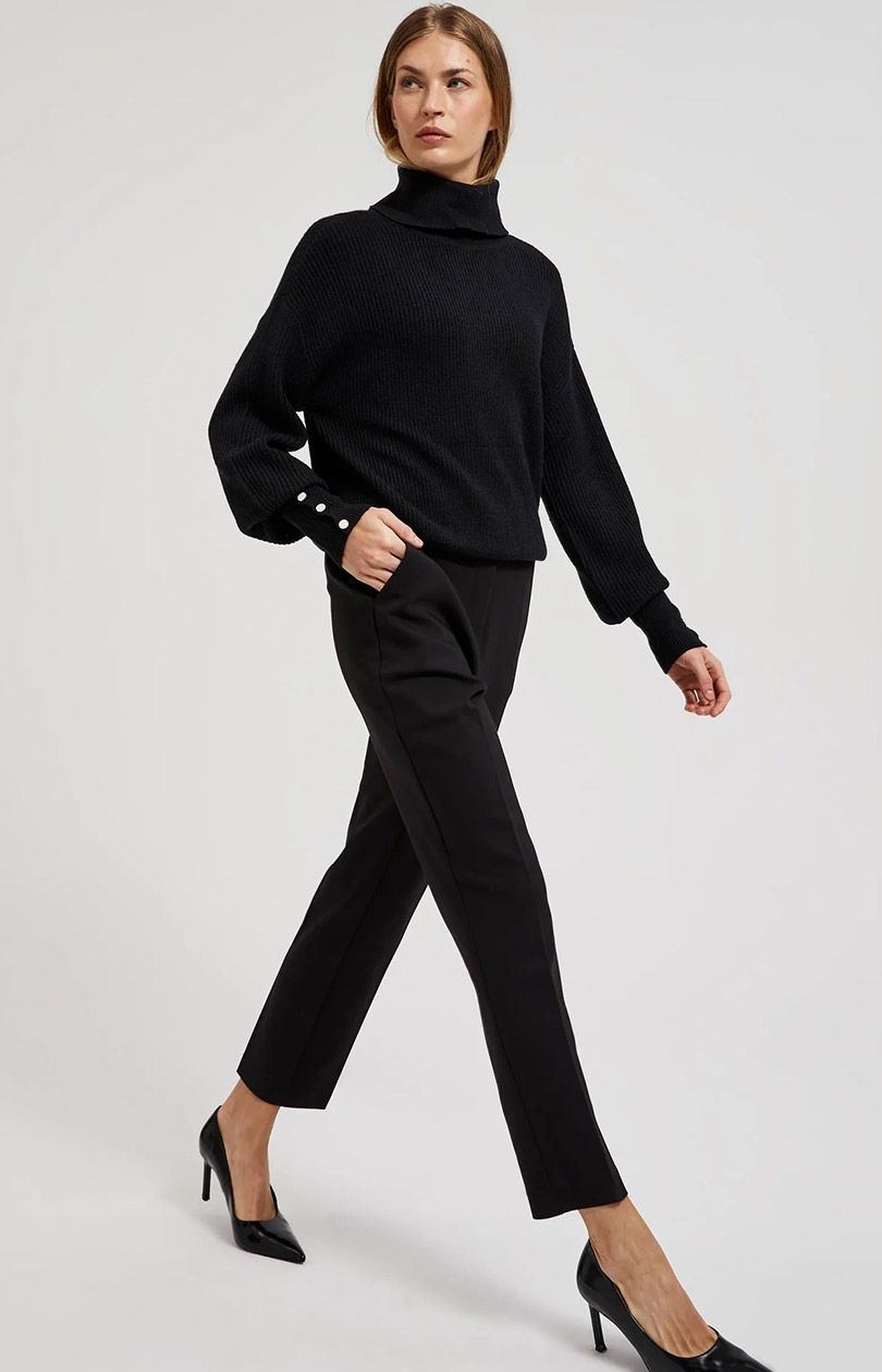 Eleganckie spodnie damskie w kant czarne 4521, Kolor czarny, Rozmiar XS, Moodo - Primodo.com