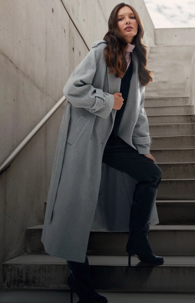 Płaszcz damski oversize z paskiem szary 4503, Kolor szary, Rozmiar XS, Moodo - Primodo.com
