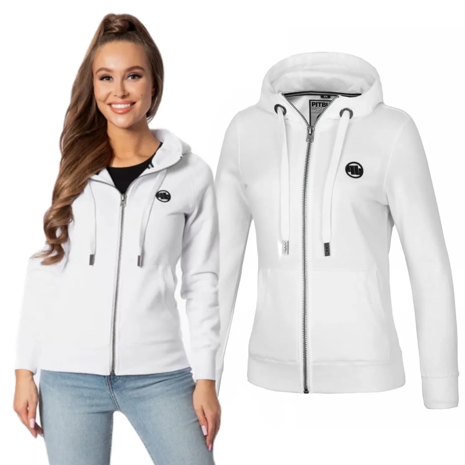 Bluza damska rozpinana z kapturem PITBULL New Brushed Fleece Hilltop '23 - Biała  (34)