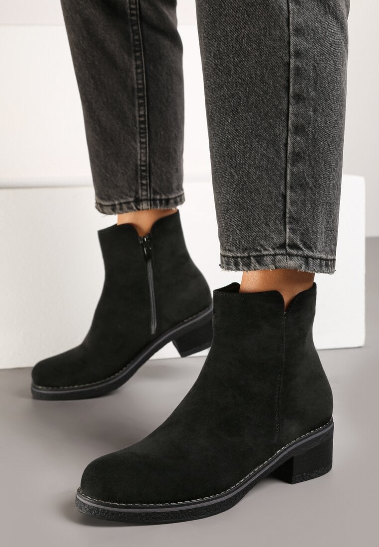 Czarne Ocieplane Casualowe Botki Reaniwen