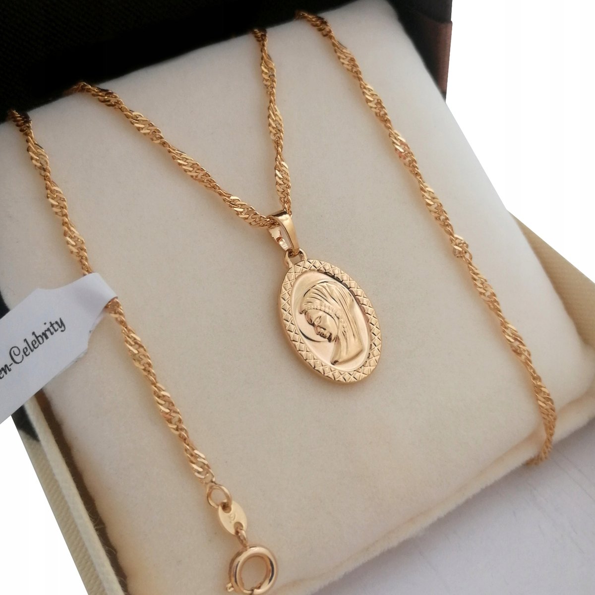 Złoty Naszyjnik Matka Boska 18K Na Prezent 35Cm