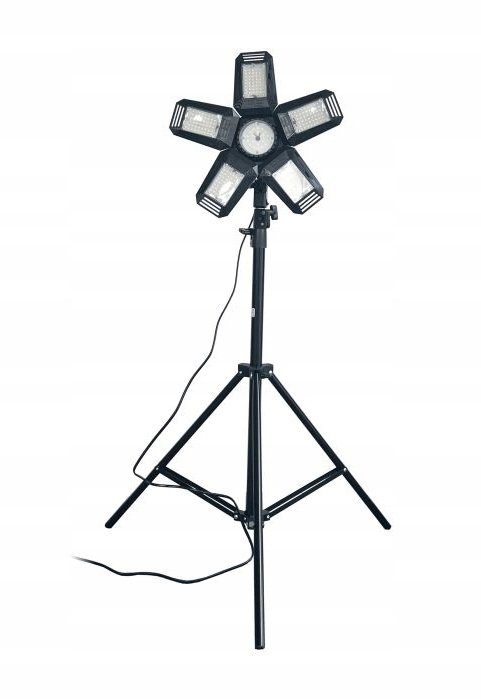 Lampa Warsztatowa Składana 5-Skrzydłowa 55W Statyw Adapter 6500K Czarna