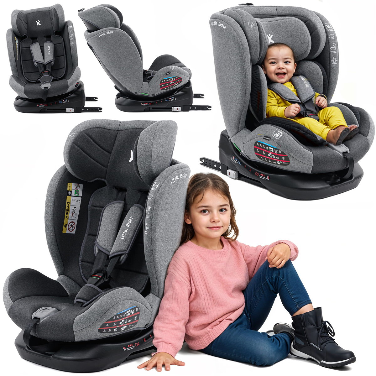 FOTELIK SAMOCHODOWY OBROTOWY 360° SZARO-CZARNY 40-150 CM i-Size R129 + ISOFIX