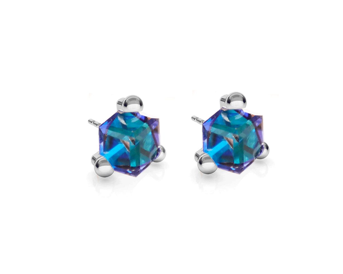 Kolczyki sztyfty swarovski Cube Blue 6