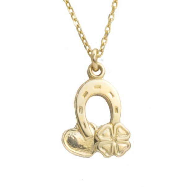 Naszyjnik podkowa, serce, koniczyna, srebro 925 pozłacane 42 cm / JG. Projekt