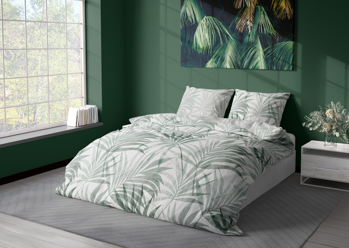 FARO Pościel satyna bawełniana premium 140x200+70x90 cm Milagro Verde Palmy