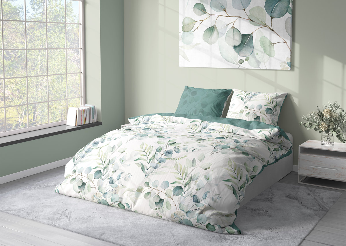 FARO Pościel satyna bawełniana premium 140x200+70x90 cm Milagro Verde Eukaliptus