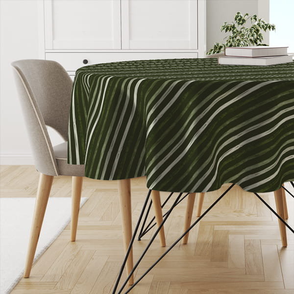 Obrus okrągły WINTER wzór BN48 | Pasy na ciemnozielonym tle średnica 120 cm