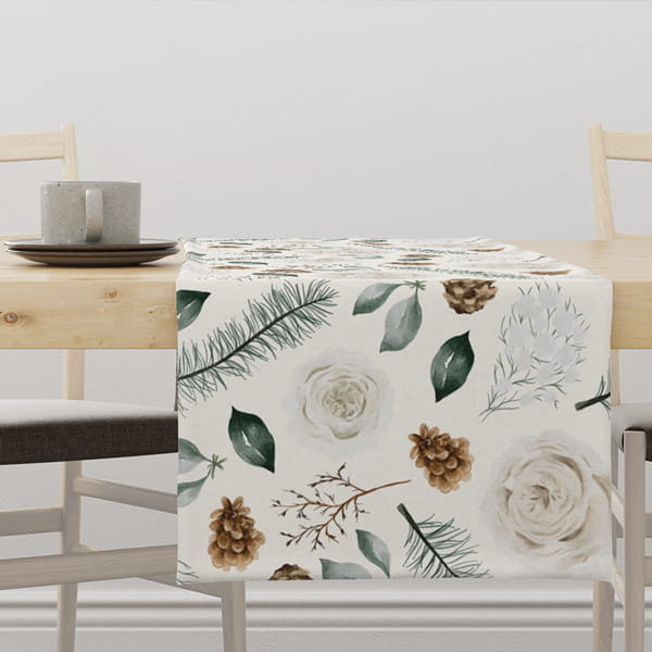 Bieżnik świąteczny WINTER wzór BN54 Róże i szyszki 40 x 180 cm
