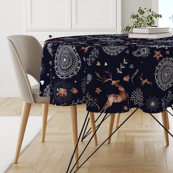 Obrus okrągły WINTER wzór BN18 | świąteczne ornamenty średnica 130 cm