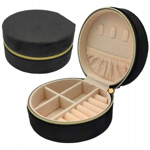 Smukee Szkatułka na biżuterię okrągła czarna Pudełeczko 10,7x11x5,3cm