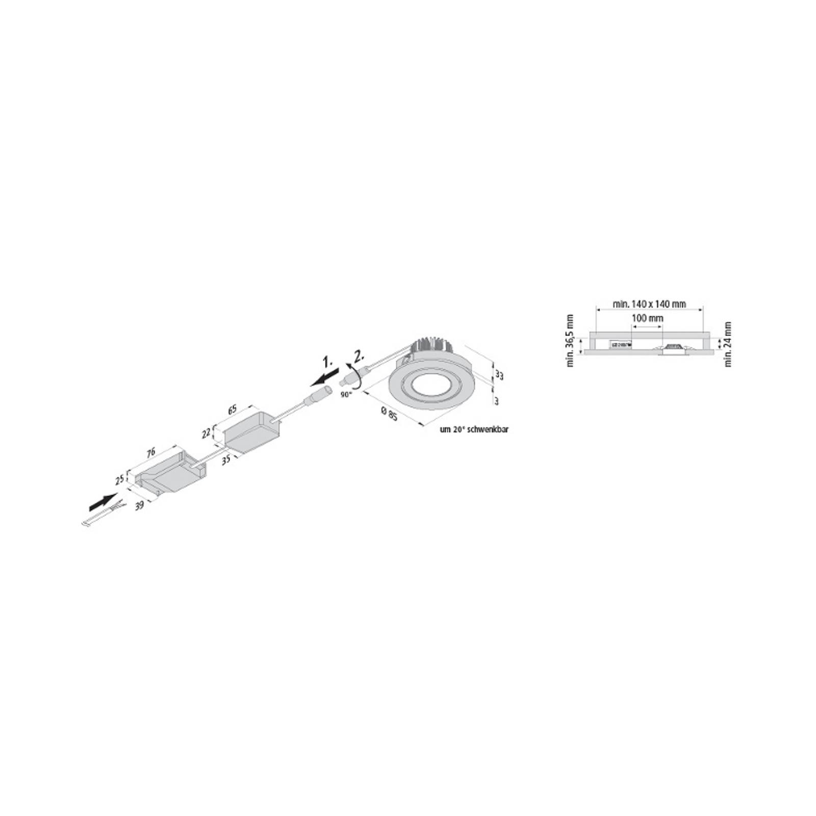 Hera Reflektor wpuszczany LED Eco SR 68 chrom mat 4000 K Ø 8,5 cm aluminium