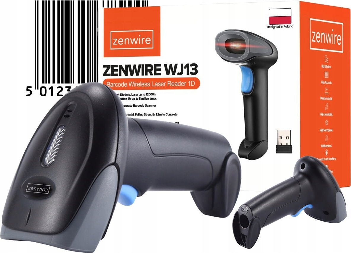 Czytnik kodów kreskowych Zenwire Czytnik Skaner Kodów Kreskowych EAN USB Bezprzewodowy 1D Ręczny Zenwire WJ13