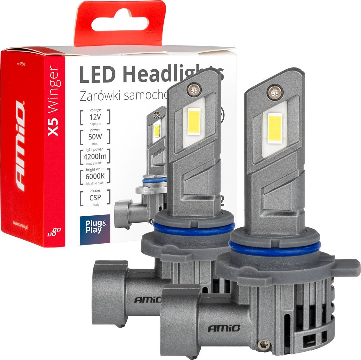 AMiO Żarówki samochodowe led seria x5 winger hir2 6000k canbus amio-03950