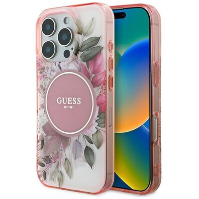 Etui GUESS IML Flower & Tonal Circle MagSafe do Apple iPhone 16 Pro Różowy | Bezpłatny transport